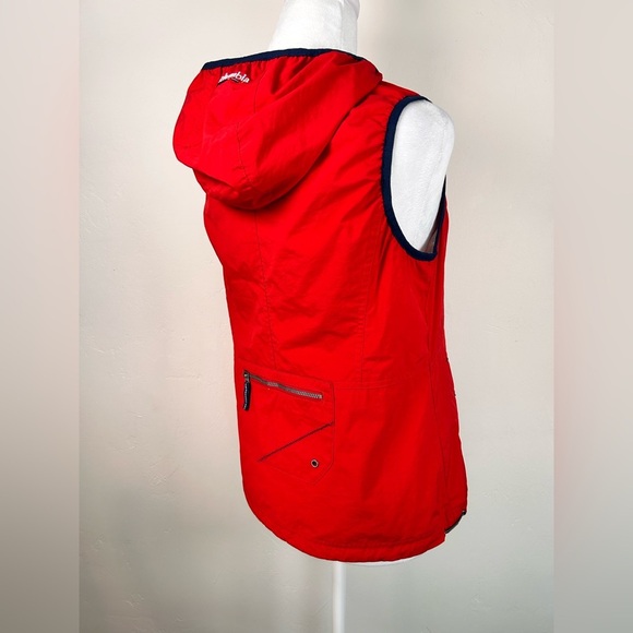 Columbia Women’s Red Hooded Vest Size Small – Outdoor Hiking Utility Zip Pockets - Picture 2 of 11